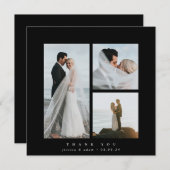 Black Elegant Square Three Photo Wedding Bedankkaart (Voorkant / Achterkant)