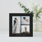 Black Elegant Square Three Photo Wedding Bedankkaart (Staand voorkant)