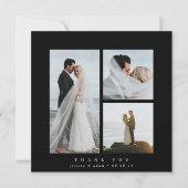 Black Elegant Square Three Photo Wedding Bedankkaart (Voorkant)