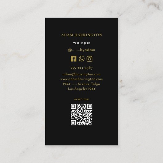 Black | Elegant standaard QR-code Visitekaartje (Achterkant)