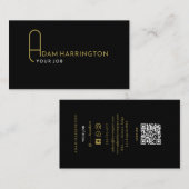 Black | Elegant standaard QR-code Visitekaartje (Voorkant / Achterkant)