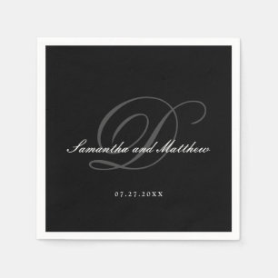 Black Elegant Traditional Script WeduwMonogram Servet