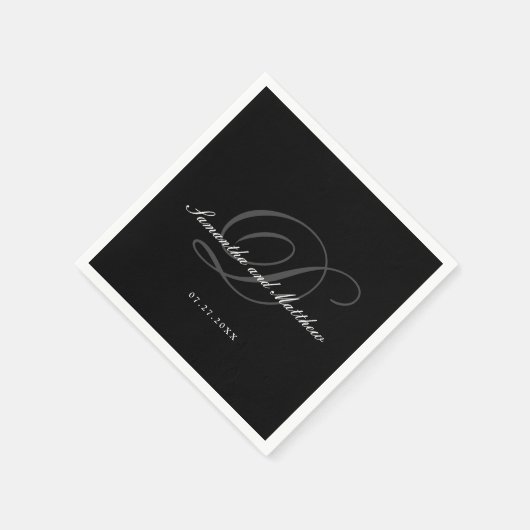 Black Elegant Traditional Script WeduwMonogram Servet (Hoek)