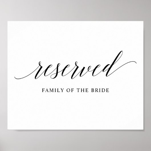 Black Elegant Typography Wedding "RESERVED" Sign Poster (Voorkant)