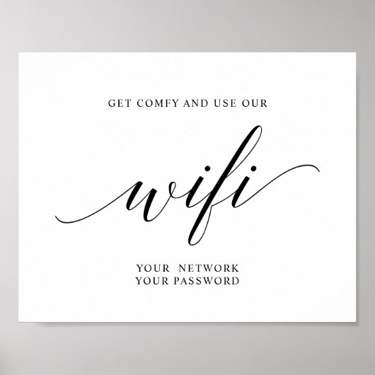 Black Elegant Typography Wedding Wifi Password Poster (Voorkant)