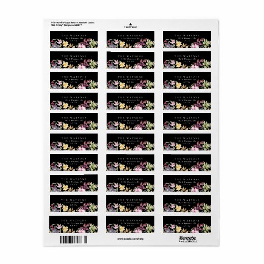 Black Elegant Waterverf Beauely Wedding Address Etiket (Full Sheet)