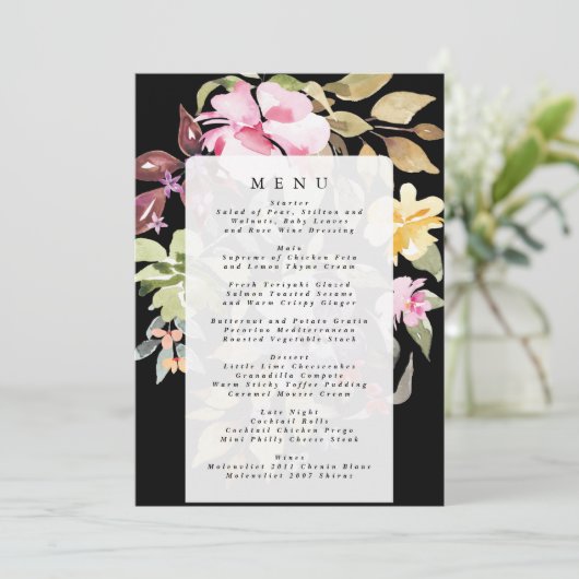 Black Elegant Waterverf Beauely Wedding Menu (Staand voorkant)