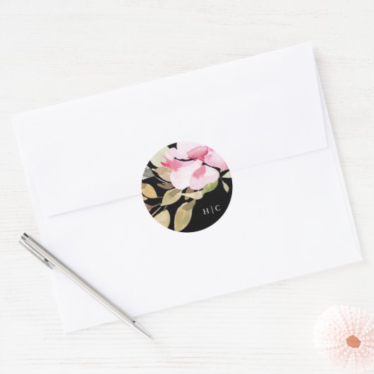 Black Elegant Waterverf Beauely Wedding Ronde Sticker (Envelop)
