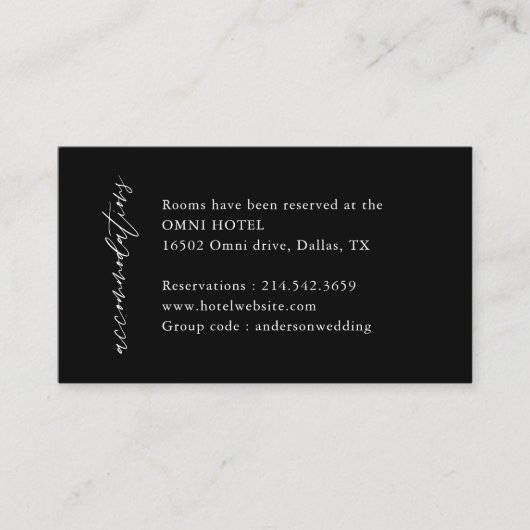 Black Elegant Wedding Accommodations Informatiekaartje (Voorkant)
