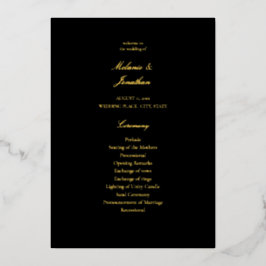 Black Elegant Wedding Ceremony Program Folie Uitnodiging