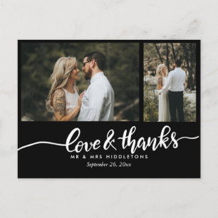 Black Elegant Wedding Love and Bedankt Script Briefkaart