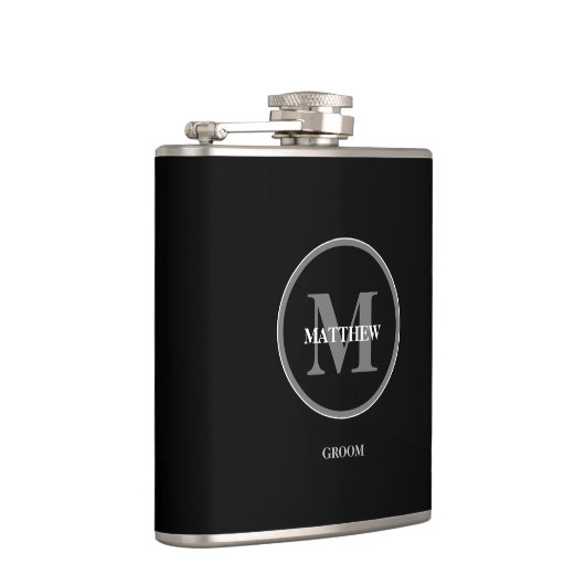 Black elegant Wedding Monogram GROOM Heupfles (Rechts)