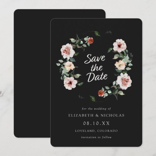Black Elegant Wedding Save the Date (Voorkant / Achterkant)