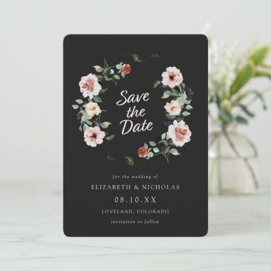 Black Elegant Wedding Save the Date (Staand voorkant)