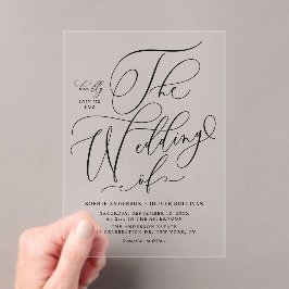Black Elegant Whimsical Calligraphy Wedding Acryl Uitnodigingen
