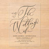 Black Elegant Whimsical Calligraphy Wedding Acryl Uitnodigingen (Voorkant)