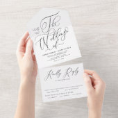 Black Elegant Whimsical Calligraphy Wedding All In One Uitnodiging (Afscheurbaar)