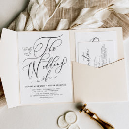 Black Elegant Whimsical Calligraphy Wedding Kaart