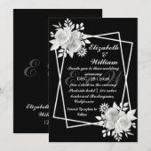 Black Elegant White Floral Wedding Kaart (Voorkant / Achterkant)