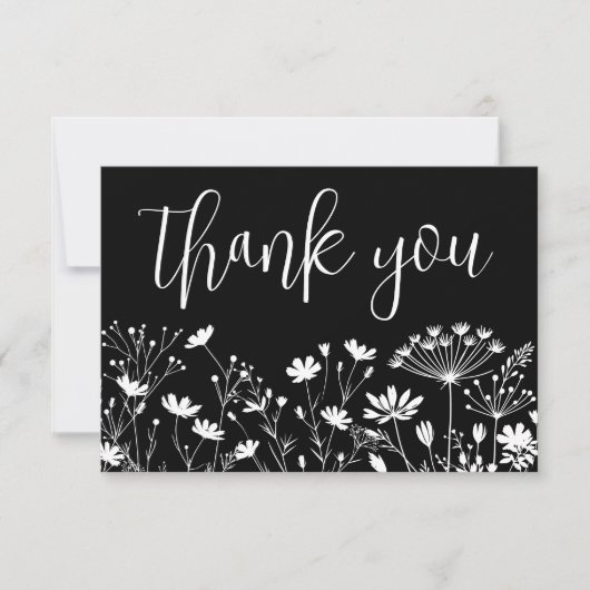 Black Elegant Wildflower Bedankkaart (Voorkant)