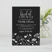 Black Elegant Wildflower Bridal Shower Kaart (Staand voorkant)