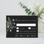 Black Elegant Wildflower Wedding Meal Choice RSVP (Staand voorkant)