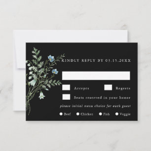Black Elegant Wildflower Wedding Meal Choice RSVP