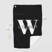 Black | Elegante Grijze Naam en Wit Initiaal Golfhanddoek (Insitu)