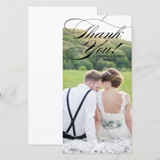 Black Elelgant Script Wedding Dank je foto Kaart (Voorkant / Achterkant)