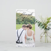 Black Elelgant Script Wedding Dank je foto Kaart (Staand voorkant)
