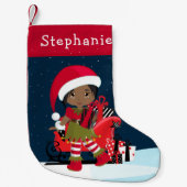 Black Elf Girl met Rudolph Kerststop Kleine Kerstsok (Voorkant)