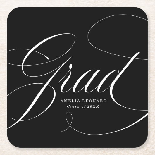 Black | Eloquence Afstuderen Square Paper Onderzet Kartonnen Onderzetters (Voorkant)