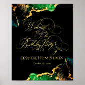 Black Emerald Gold Birthday Welcome Poster (Voorkant)