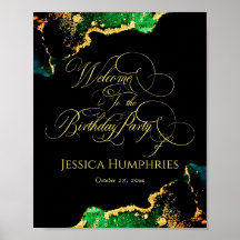 Black Emerald Gold Birthday Welcome Poster
