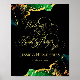Black Emerald Gold Birthday Welcome Poster