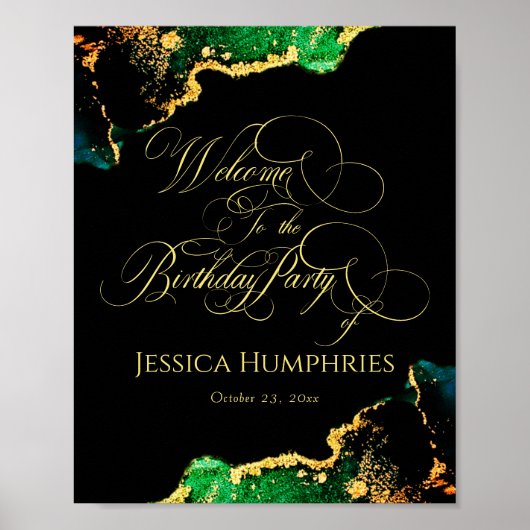 Black Emerald Gold Birthday Welcome Poster (Voorkant)