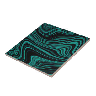 Black & Emerald golvende agaat abstractie Tegeltje