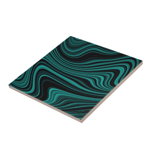 Black & Emerald golvende agaat abstractie Tegeltje (Zijkant)