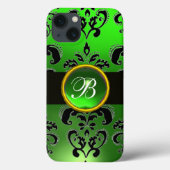 BLACK EMERALD GREEN BURGUNDY DAMASK MONOGRAM Case-Mate iPhone CASE (Achterkant)