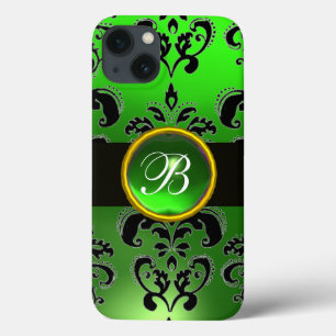 BLACK EMERALD GREEN BURGUNDY DAMASK MONOGRAM Case-Mate iPhone CASE