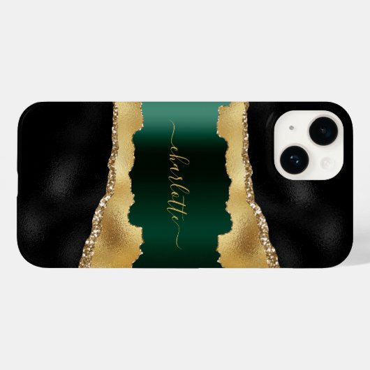 Black emerald green gold agate marmer name script Case-Mate iPhone case (Achterkant (horizontaal))