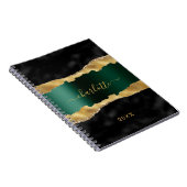 Black emerald green gold agate marmer name script notitieboek (Rechterzijde)