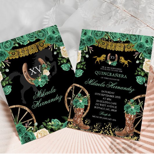 Black Emerald Green Hunter Westerne laarzen XV Año Kaart