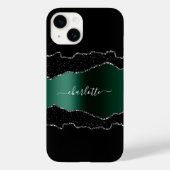 Black emerald green metal agate marmer name script Case-Mate iPhone case (Achterkant)