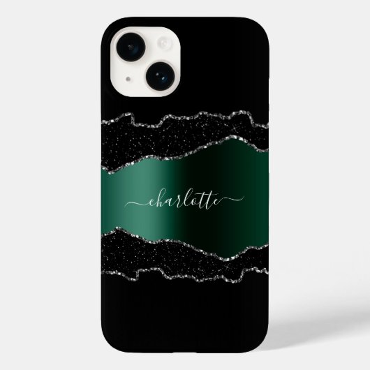 Black emerald green metal agate marmer name script Case-Mate iPhone case (Achterkant)