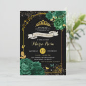 Black Emerald Green Royal Crown Quinceañera Kaart (Staand voorkant)