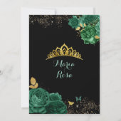 Black Emerald Green Royal Crown Quinceañera Kaart (Achterkant)