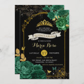 Black Emerald Green Royal Crown Quinceañera Kaart (Voorkant / Achterkant)