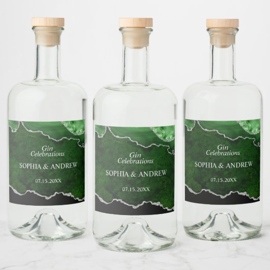 Black & Emerald Greenery Wedding Likeurfles Etiket (Flessen)