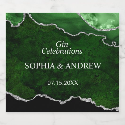 Black & Emerald Greenery Wedding Likeurfles Etiket (Enkel label)